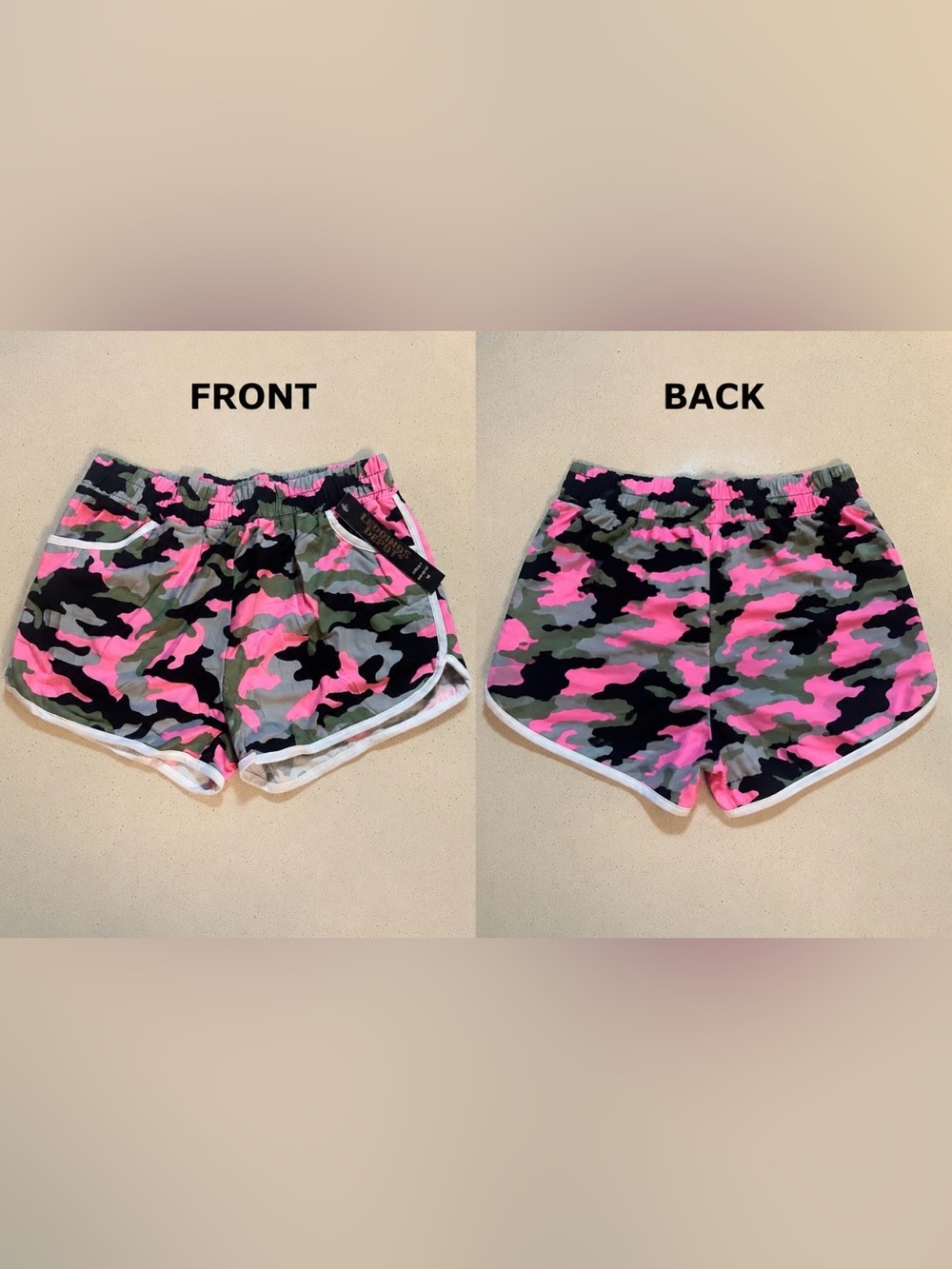 Leggings Depot Pink Camo Athletic Shorts with White Trim NWT